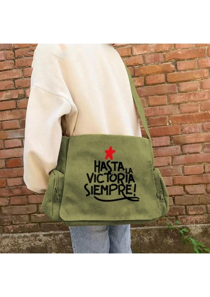 Hasta La Victoria Siempre Baskılı Unisex Yeşil Postacı Çantası