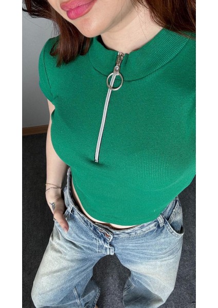 Zip Detay Fitilli Crop Bluz fiyatları