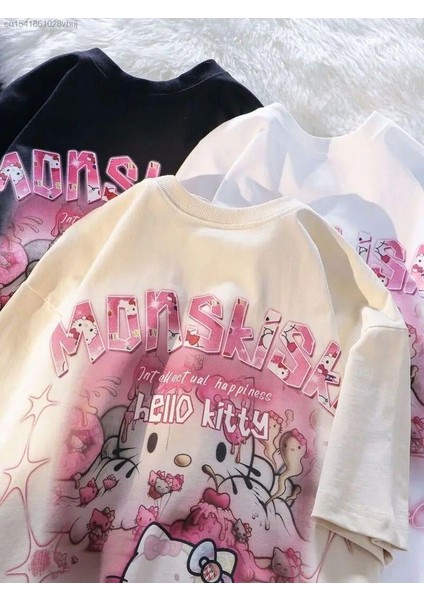 Gothic Hello Kitty Baskılı Oversize T-Shirt