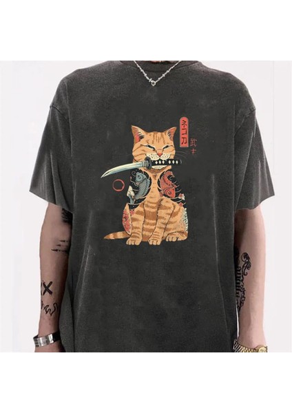 Yıkamalı Killer Cat Eskitme T-Shirt
