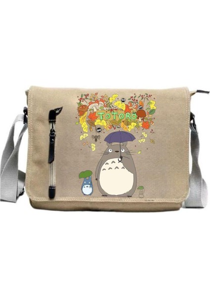 Totoro Baskılı Unisex Bej Postacı Çantası