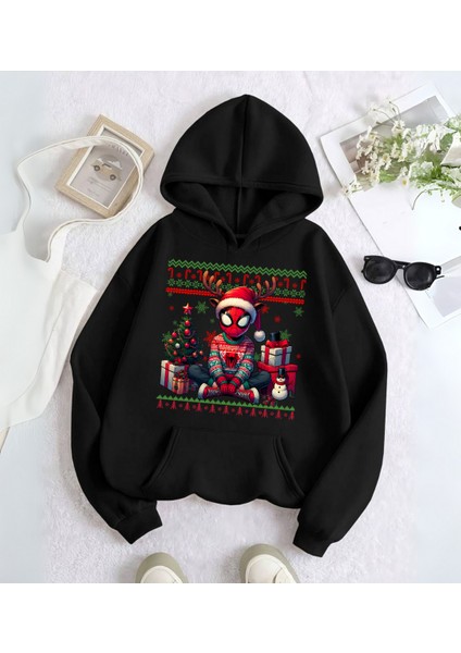 Spider Man Merry Christmas Baskılı Kapşonlu Sweatshirt