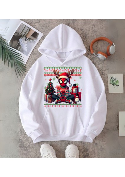 Spider Man Merry Christmas Baskılı Kapşonlu Sweatshirt