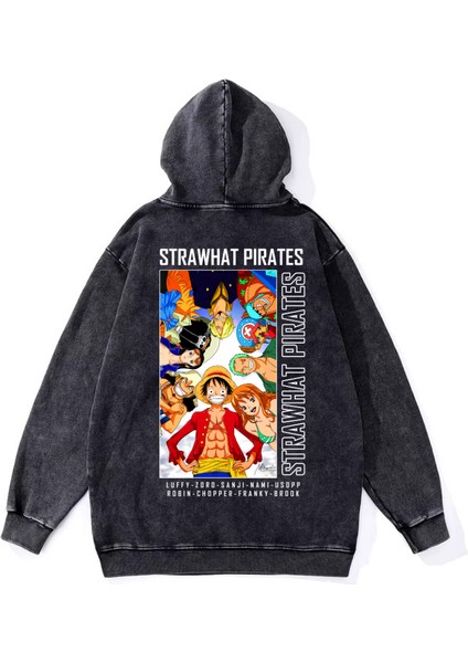 Yıkamalı Kumaş Anime One Piece Kapüşonlu Hoodie Sweatshirt