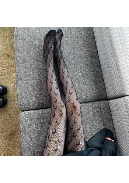 Punk Gothic Lolita Ay Desenli Ithal Fileli Külotlu Çorap