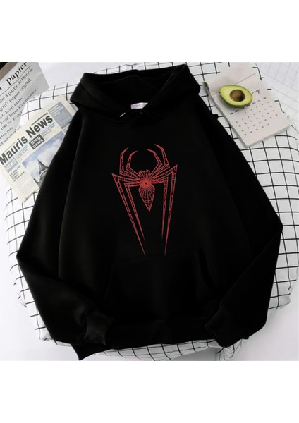 Spider Web Baskılı Unisex Oversize Hoodie