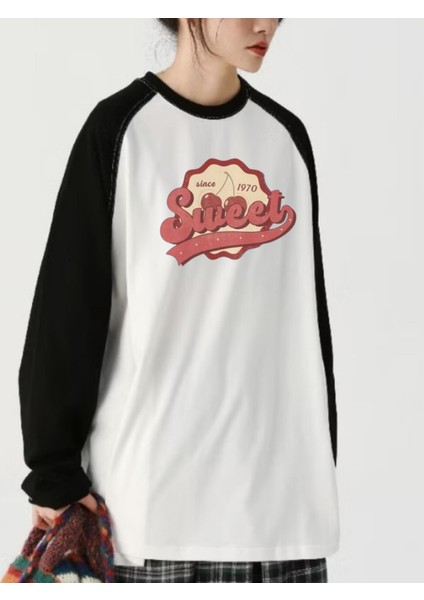 Sweet Reglan Uzun Kollu Make Sense Baskılı Beyaz T-Shirt