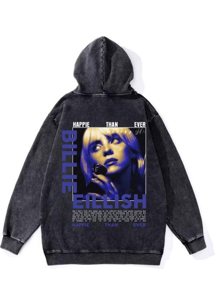 Yıkamalı Billie Eilish Vintage Kapüşonlu Sweatshirt