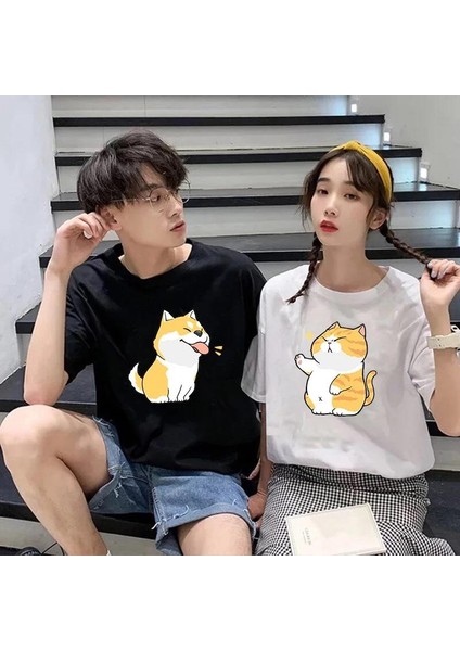 Dog And Cat Baskılı Oversize T-Shirt ( Tek Gönderilir Lütfen Renk Seçin )