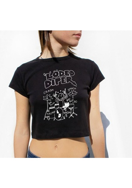 Löded Diper Baskılı Siyah Crop