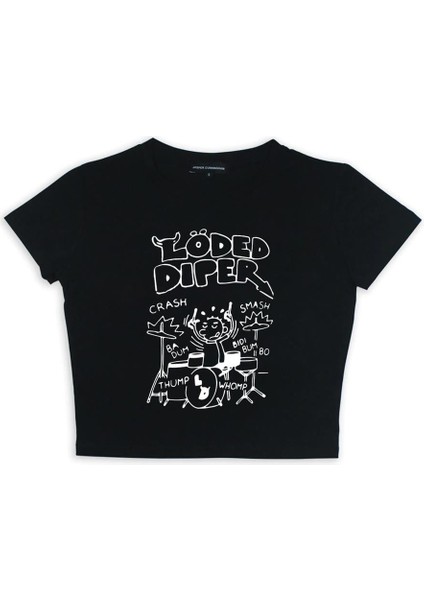 Löded Diper Baskılı Siyah Crop fiyatları