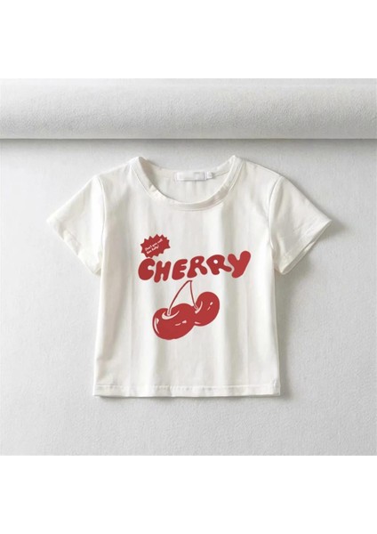 Cherry Baskılı Beyaz Crop fiyatları