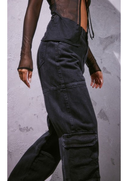 Y2K Recycled Black Cargo Pocket Wıde Leg Jean fiyatları