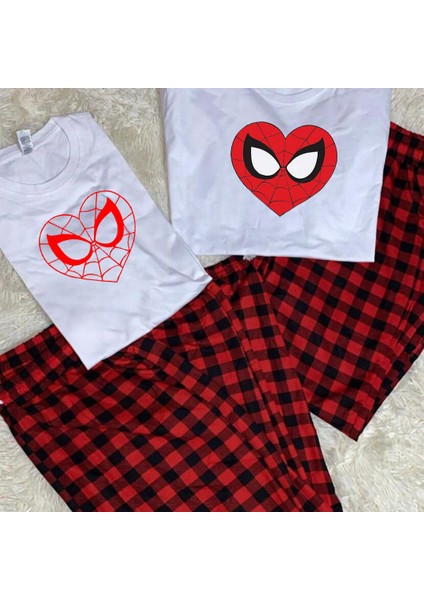Spider Heart Baskılı Siyah Oversize Kısa Kol Alt Üst 2 L.i Takım