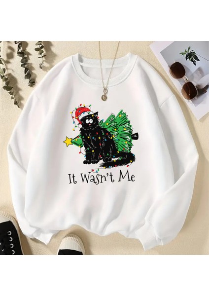 New Year Christmas It's Wasn't Me Beyaz Unisex Oversize Bisiklet Yaka Sweatshirt