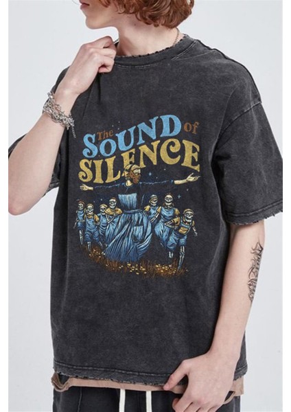Yıkamalı The Sound Of Silence Eskitme T-Shirt