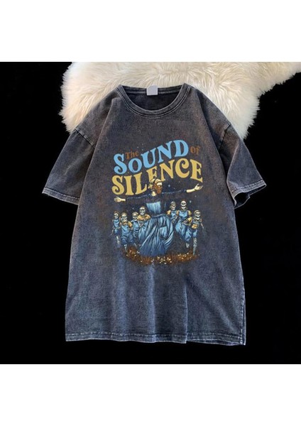 Yıkamalı The Sound Of Silence Eskitme T-Shirt