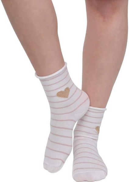 Kalp Desenli Kadın Çorap | Beyaz