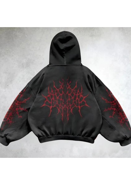 Yıkamalı Red Gothic Vintage Kapüşonlu Sweatshirt fiyatları