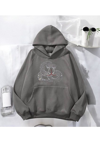 Snake Web Taş Işleme Detail Baskılı Kapşonlu Sweatshirt