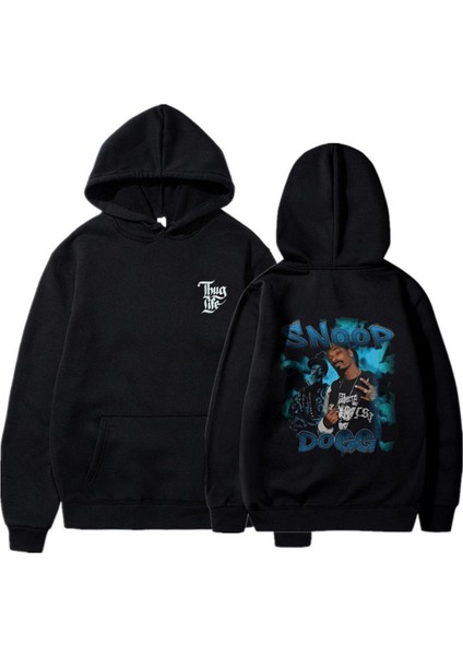 Snoop Dogg Blue Baskılı Siyah Unisex Oversize Kapüşonlu Sweatshirt