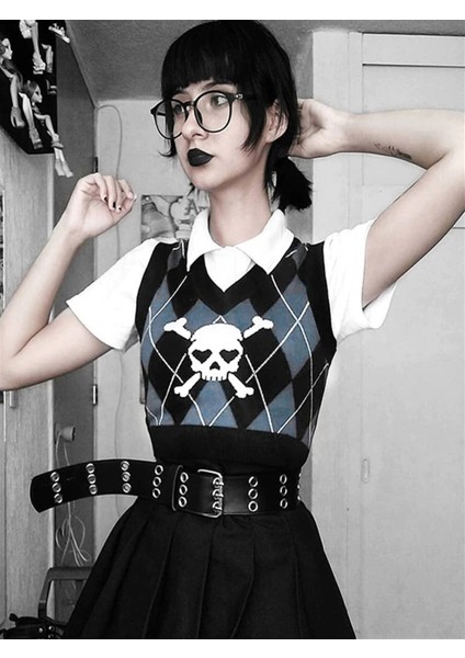 Mavi Skeleton Kısa Süveter