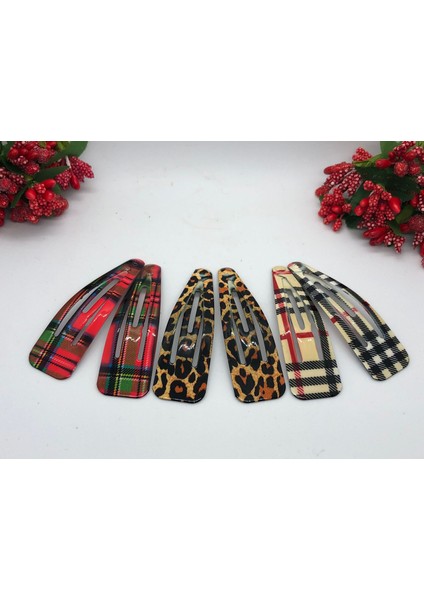Çıtçıtlı Saç Tokası Seti 6'lı (Kırmızı Ekoseli-Krem Ekoseli-Leoparlı) fiyatları