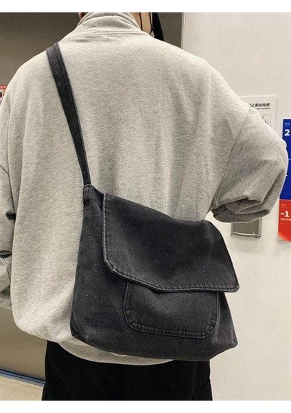 Harajuku Vintage Unisex Kot Gri Postacı Çantası