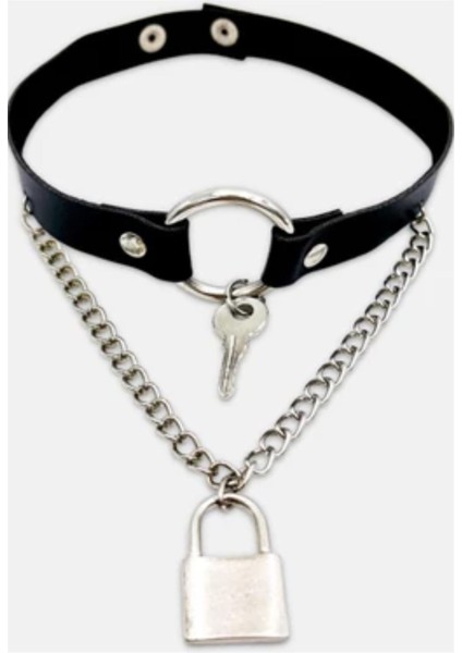 Gothic Anahtarlıklı Kilit Choker Kolye