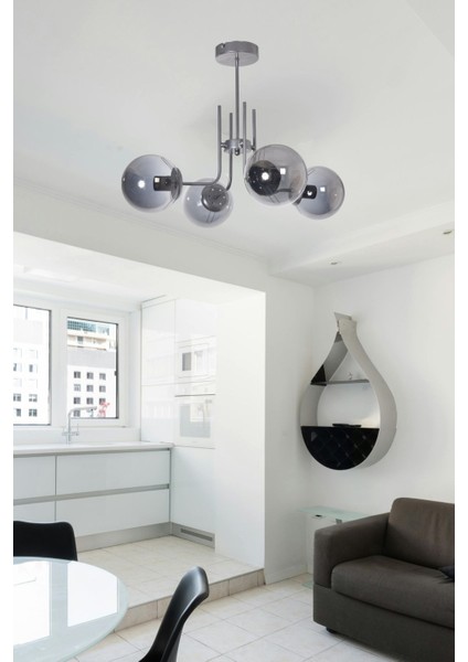 Vien Modern Tasarım Salon Yemek Odası Mutfak Gri Renk Camlı Sarkıt 4 Lü Avize