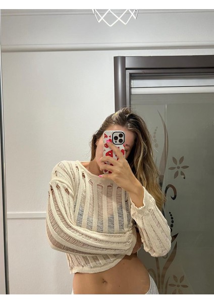 Kemer Boy's Oversize Krem Triko Örgü Kazak fiyatları