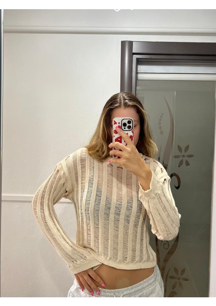 Kemer Boy's Oversize Krem Triko Örgü Kazak modelleri