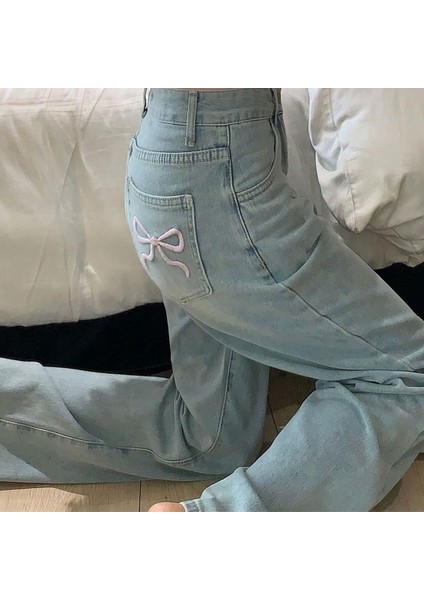 Kurdele Detaylı Baggy Yıkamalı Mavi Jean modelleri