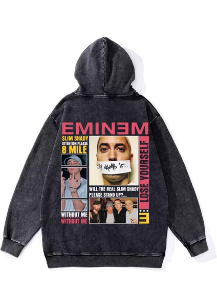 Yıkamalı Eminem Vintage Kapüşonlu Sweatshirt