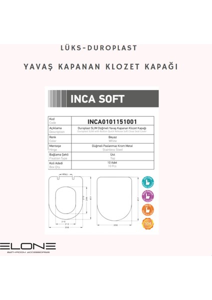 Inca Soft Lüks Duroplast Yavaş Kapanan Klozet Kapağı