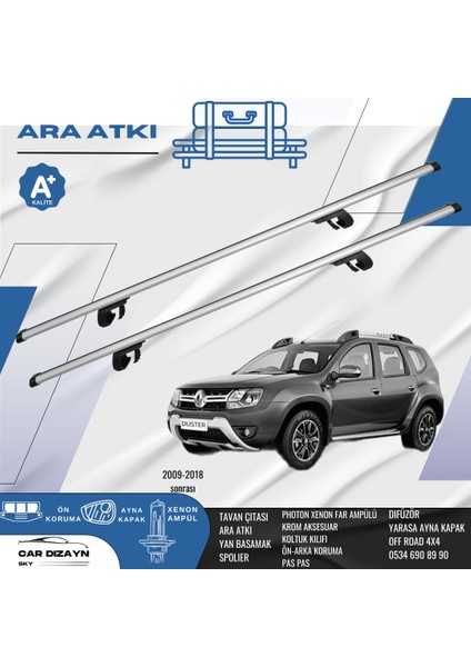 Dacia Duster 2009-2010-2011-2012-2013-2014-2015-2016-2017-2018 Oluklu Port Bagaj Ara Atkı Tavan Barı Gri 2 Adet