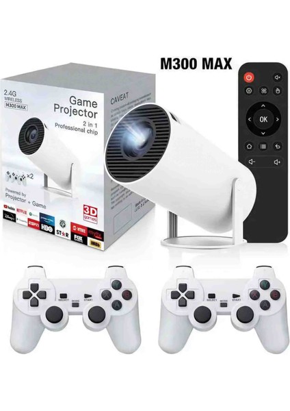 M300 Max Full Hd 4K Taşınabilir Android Box Oyun Konsolu Projektör 2 Kol 30.000 Oyun Yüklü