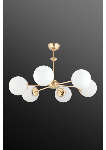 Nisa 6'li Gold Beyaz Glop Camlı Avize