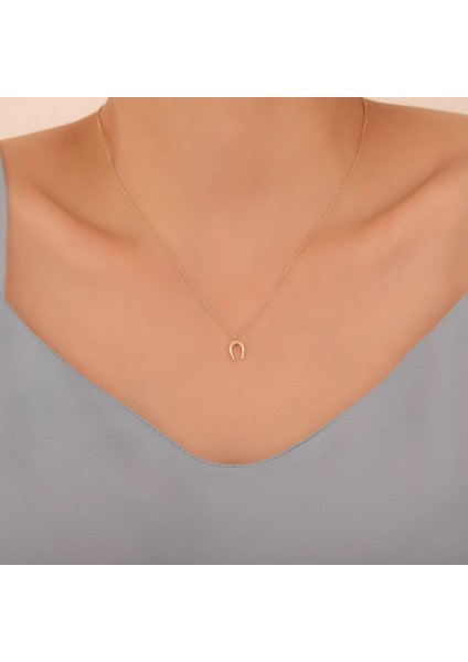 925 Ayar Altın Mikron Kaplama Minimal At Nalı Gümüş Kolye - CN00377