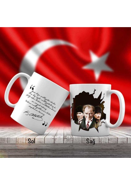 Asil Hediyelik Kalpaklı -Sivil -Mustafa Kemal Atatürk - Ayyıldız - Atatürk'ün Sözleri -Kupa Bardak