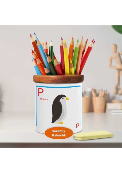 Penguin Penguen Yazılı Ahşap Seramik Kalemlik - 53876-37626 fiyatları