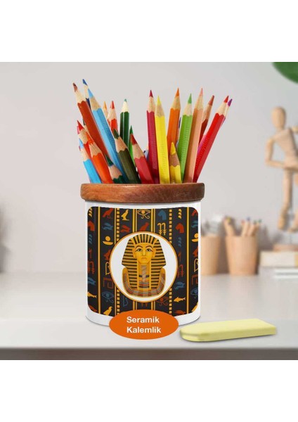 Antik Firavun Mısır Mitolojisi Ahşap Seramik KALEMLIK-2147887733
