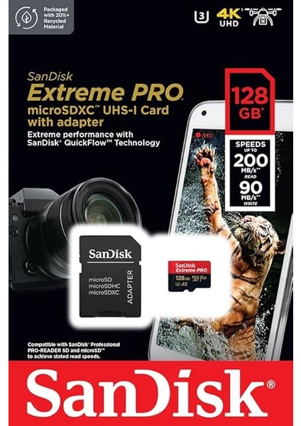 Sandisk Extreme Pro Microsdxc Uhs-I Hafıza Kartı 128 GB + Adaptör ve Rescuepro Deluxe (Akıllı indirimleri