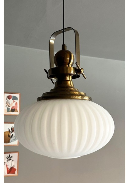 Elegant Beyaz Cam Tekli Avize Eskitme Başlık Retro Sarkıt Lamba Restoran Salon Aydınlatma