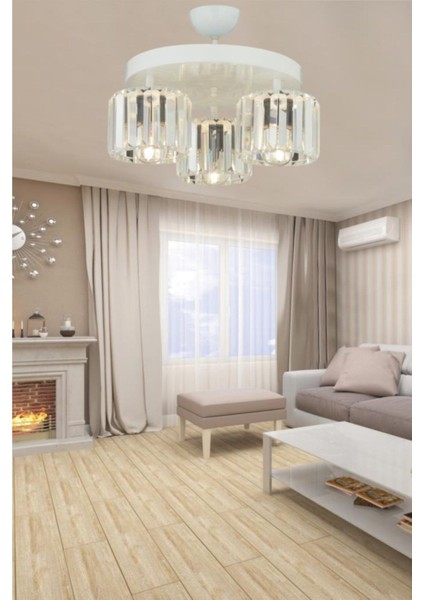 Lara 3'lü Beyaz Yuv.y-10 Kristal Taşlı Avize