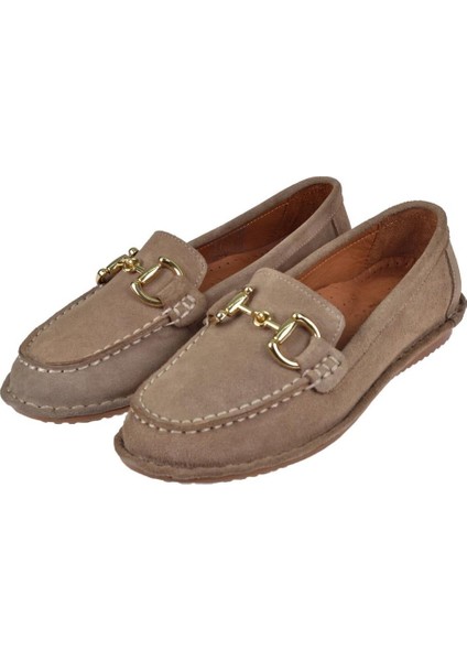 224 Hakiki Rok Deri Taba & Bej Ortopedik Tokalı Kadın Loafer Babet fırsatları