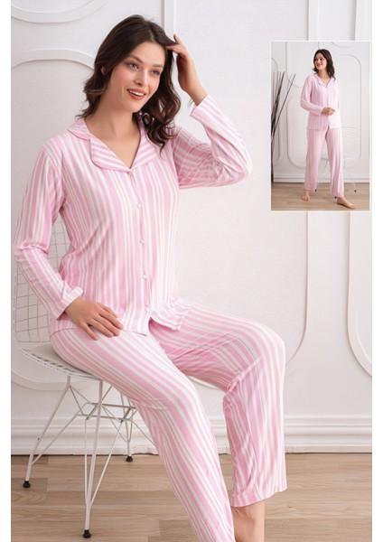 Renk ve Desen Seçenekli Dokuma Kumaş Önden Düğmeli Kadın Pijama Takımı 69751