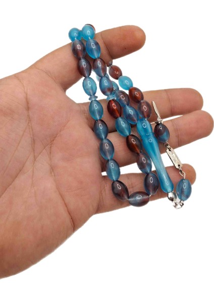 Mavi Kırmızı Toz Kehribar Tesbih