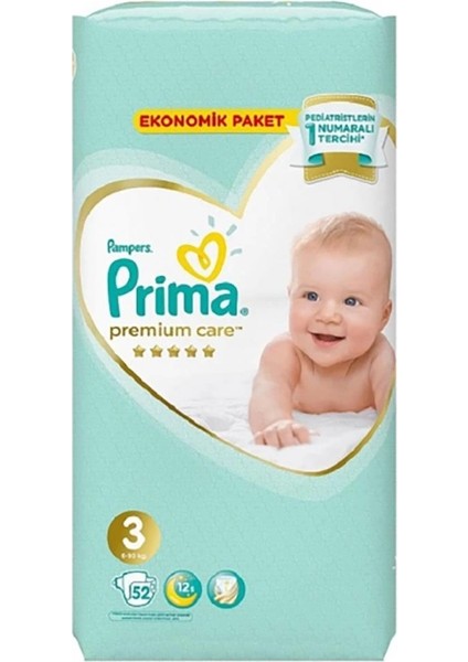 Nessiworld Prima Premium Care Bebek Bezi Ekonomik Paket 3 Beden 52 Adet