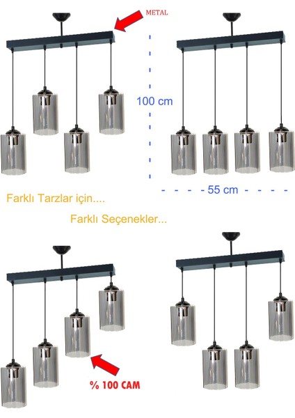 Dora Black Sıralı Lü x 4 Antre Avize, Mutfak Avize, Salon Avize, Yemek Odası Avize